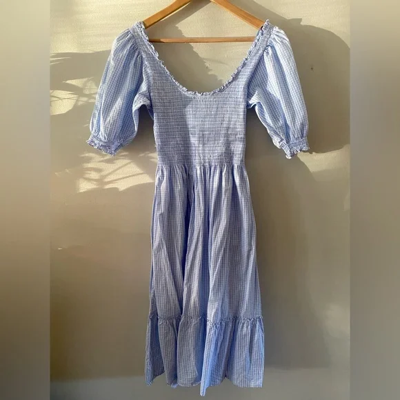 Hill House The Louisa Nap Dress Size S in Hydrangea Gingham Blue and white color